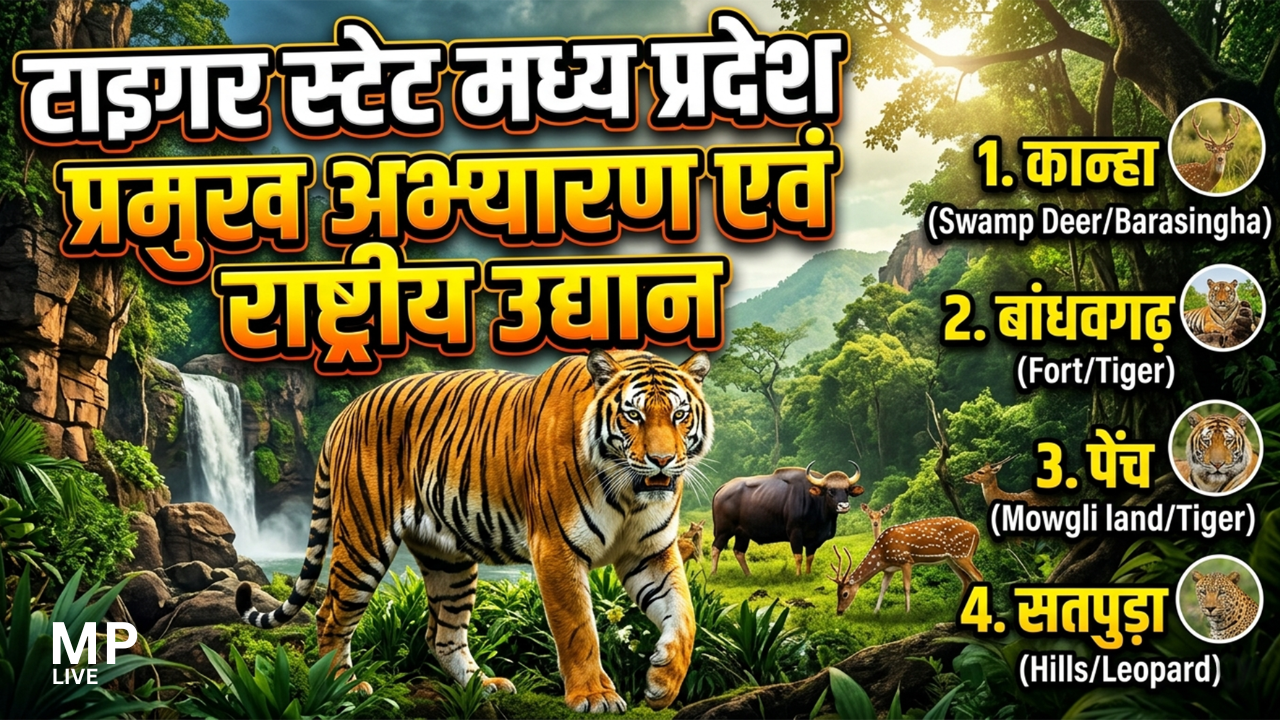टाइगर स्टेट मध्य प्रदेश के प्रमुख अभ्यारण एवं राष्ट्रीय उद्यान